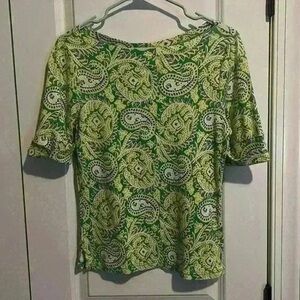 Ralph Lauren Green and Cream Paisley Short Sleeve Top